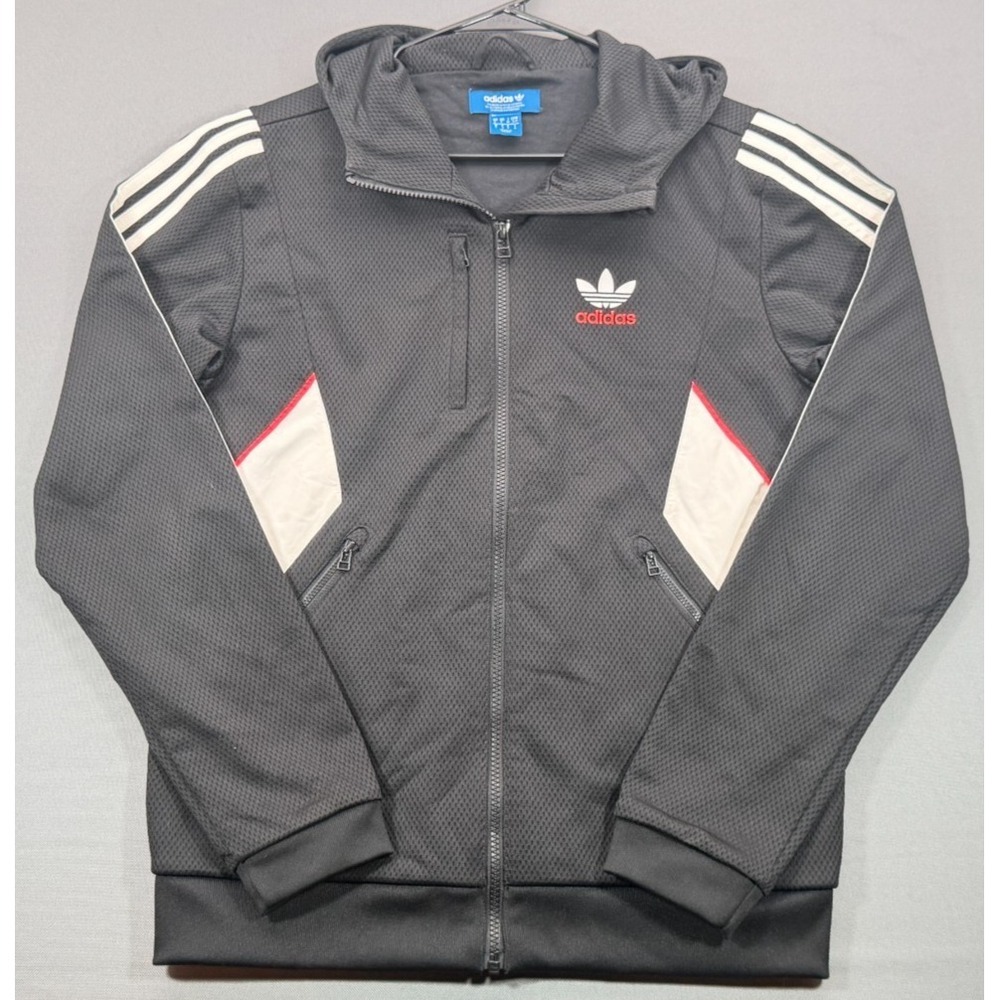 Adidas Originals Mens S Gray Mesh Hooded Track Jacket Full Zip Trefoil Hoodie